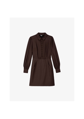 Womens The Kooples Collared Button-Down Wool-Blend Mini Dress