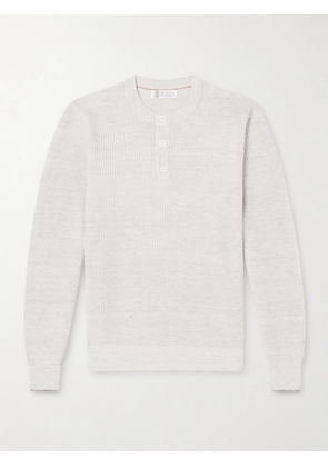 Brunello Cucinelli - Ribbed Linen and Cotton-Blend Henley Shirt - Men - Neutrals - IT 46
