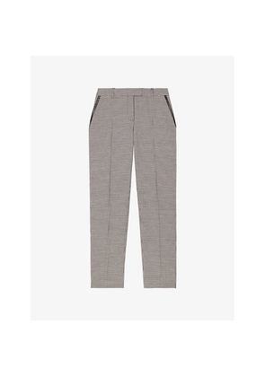 Womens The Kooples Houndstooth Straight-Leg Stretch Wool-Blend Trousers