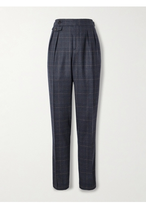 Brunello Cucinelli - Straight-Leg Checked Cashmere and Wool-Blend Suit Trousers - Men - Blue - IT 46