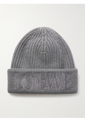 LOEWE - Logo-Embroidered Ribbed Wool Beanie - Men - Gray