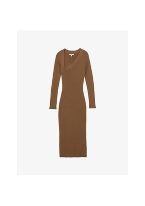 Womens Reiss Zeta Asymmetric-Neck Knitted Midi Dress