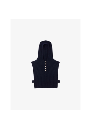 Womens Sandro Ribbed Hooded Wool Collar