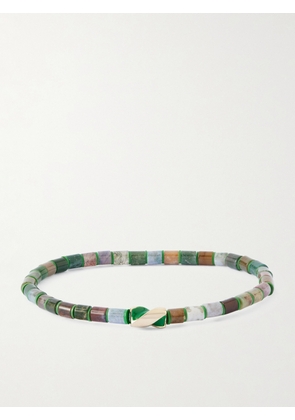 Luis Morais - 14-Karat Gold, Enamel and Indian Agate Beaded Bracelet - Men - Green