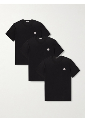 Moncler - Three-Pack Logo-Appliquéd Cotton-Jersey T-Shirts - Men - Black - S