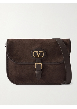Valentino Garavani - Antibes Full-Grain Leather-Trimmed Suede Messenger Bag - Men - Brown