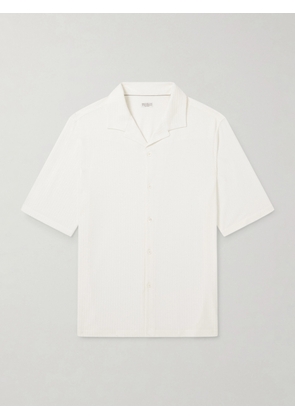 Brunello Cucinelli - Camp-Collar Herringbone Cotton and Silk-Blend Shirt - Men - White - S