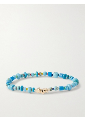 Luis Morais - 14-Karat Gold, Turquoise and Glass Beaded Bracelet - Men - Blue