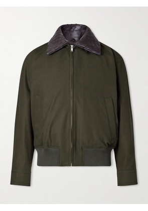 Bottega Veneta - Intrecciato Leather-Trimmed Cotton-Twill Blouson Jacket - Men - Green - IT 48