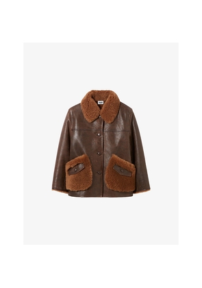 Womens Claudie Pierlot Contrast-Collar Leather and Shearling Coat
