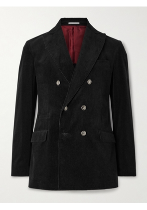 Brunello Cucinelli - Double-Breasted Cotton-Blend Corduroy Suit Jacket - Men - Black - IT 46