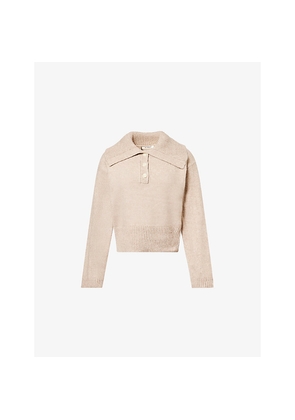 Womens 4th & Reckless Eddie Buttoned-Collar Wool-Blend Jumper