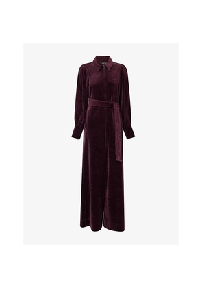 Womens Me And Em Velour Belted Cotton-Blend Jumpsuit