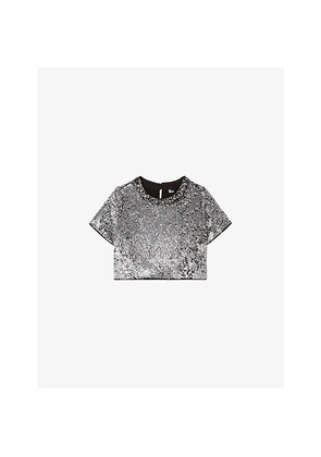 Womens The Kooples Boxy Sequin-Embellished Woven Top