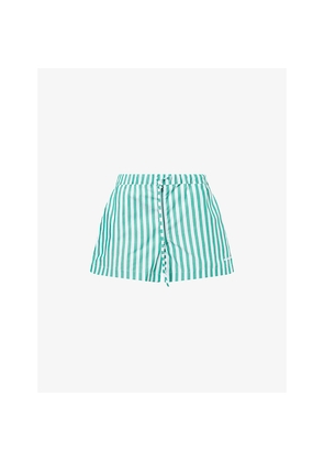 Womens Hunza G Brand-Embroidery Striped Cotton-Poplin Shorts