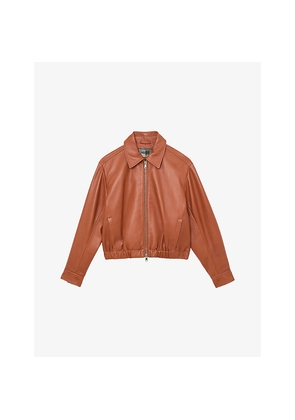 Womens Reiss Lottie Cropped Leather Bomber Jacket