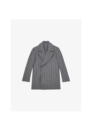 Mens Reiss Bergamo Chalk-Stripe Wool-Blend Pea Coat