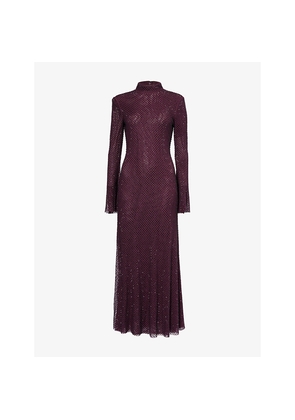 Womens Self-Portrait Rhinestone-Embellished Fishnet-Mesh Midi Dress