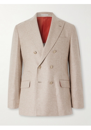 Brunello Cucinelli - Double-Breasted Puppytooth Cashmere and Silk-Blend Suit Jacket - Men - Neutrals - IT 46