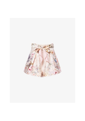 Womens Zimmermann Floral Tuck Silk-And-Cotton Shorts