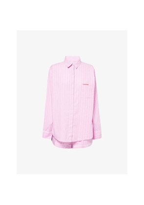 Womens Calvin Klein V-Day Striped Cotton-Poplin Pyjama Set