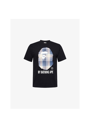 Mens A Bathing Ape Checked Graphic-Print Short-Sleeve Cotton T-Shirt