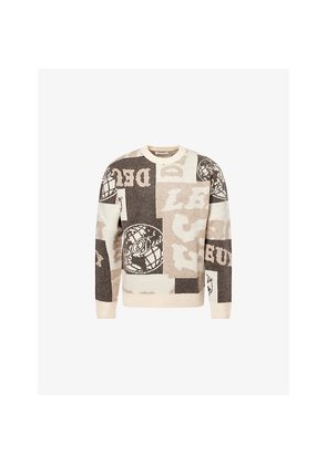Mens Les Deux Globe Crewneck Printed Knitted Jumper