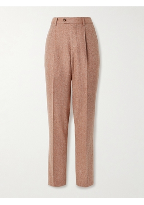 Brunello Cucinelli - Straight-Leg Pleated Herringbone Wool and Cashmere-Blend Trousers - Men - Orange - IT 46