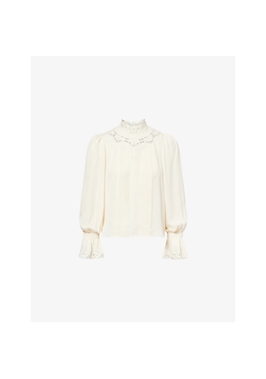 Womens Me And Em Lace-Trim High-Neck Silk Blouse
