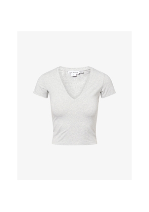 Womens Good American V-Neck Short-Sleeves Stretch-Cotton T-Shirt