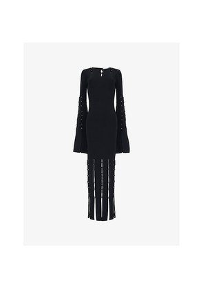 Womens Leem Metal-Embellished Fringed Ribbed-Knit Midi Dress
