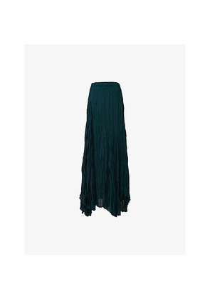 Womens Leem Asymmetric Plisse Woven Maxi Skirt