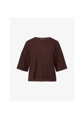 Womens Lounge Underwear Soft Waffle Relaxed-Fit Woven Pyjama Top