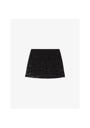 Womens Maje Sequin-Embellished Stretch-Woven Skort