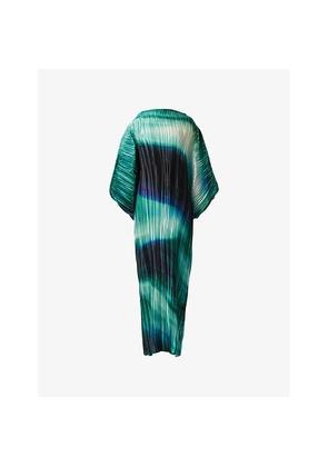 Womens Leem Printed Plisse Batwing Woven Maxi Dress