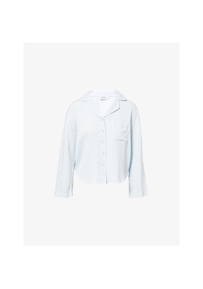 Womens Lounge Underwear Crinkle Camp-Collar Woven Pyjama Top