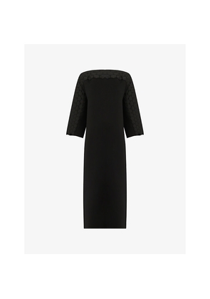 Womens Leem Quilted Embroidered Wool-Blend Midi Dress