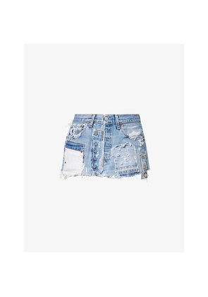 Womens Casey Jean By Jean Vintage Patchwork Low-Waist Mini Denim Skirt