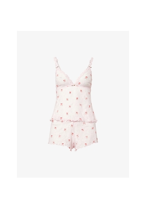 Womens Skims Bow-Pattern Stretch-Lace Pyjama Set