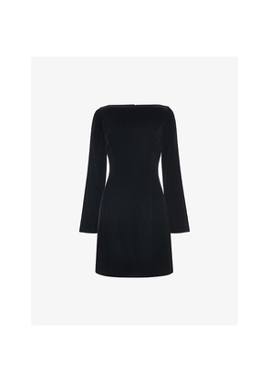 Womens Whistles Square-Neck Flare-Sleeve Velvet Mini Dress