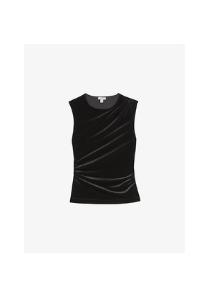 Womens Reiss Scarlett Draped Stretch-Velvet Top