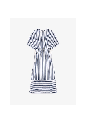 Womens Ro&Zo Striped V-Neck Linen-Cotton Midi Dress