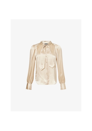 Womens Me And Em Tie-Neck Relaxed-Fit Silk Blouse