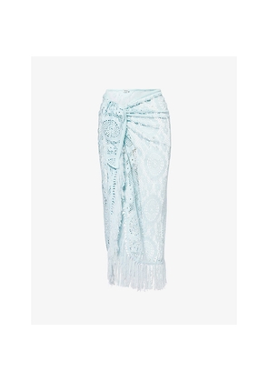 Womens Simkhai Thyri Fringe-Trim Pareo Crochet Mini Skirt
