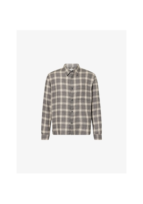 Mens Frame Plaid Check-Print Cotton Shirt