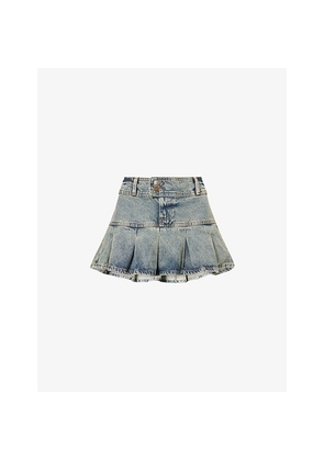 Womens Juicy Couture Low-Rise Pleated Denim Mini Skirt