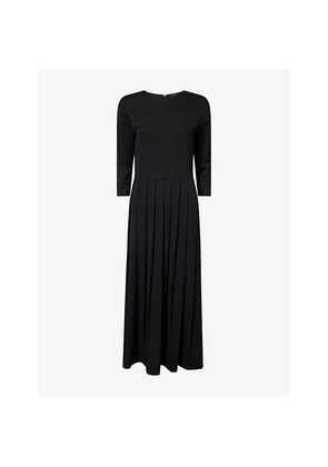 Womens Theory Three-Quarter Sleeve Pleated Woven Midi Dress