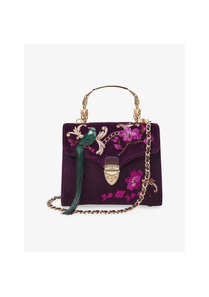 Womens Aspinal Of London Mayfair Midi Flower-Embroidered Leather Shoulder Bag