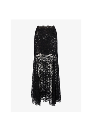 Womens Rabanne Scalloped Floral Stretch-Lace Maxi Skirt