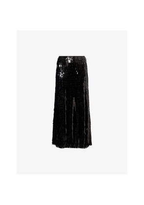Womens Self-Portrait Sequin Flared Woven Midi Skirt